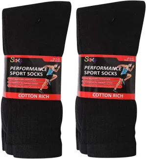 12 Pairs Mens Cotton Rich Sport Socks Work Socks Shoe Size 6-11 (Black)