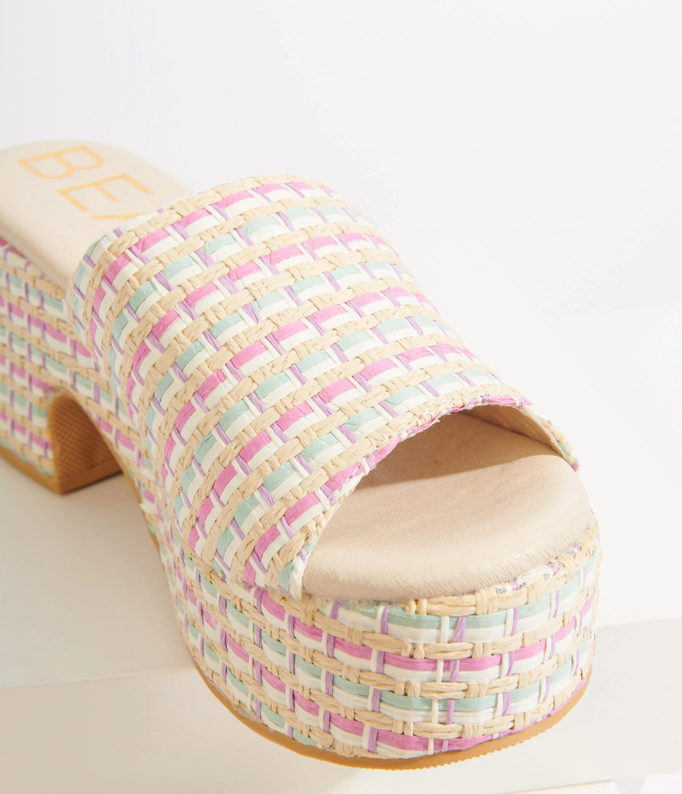 1970s Pastel Rainbow Rattan Platform Mule Sandals