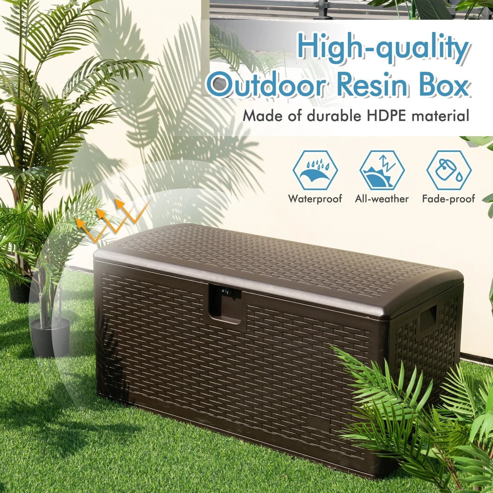 276L Large Water-proof Deck Box with Lockable Hole-Brown