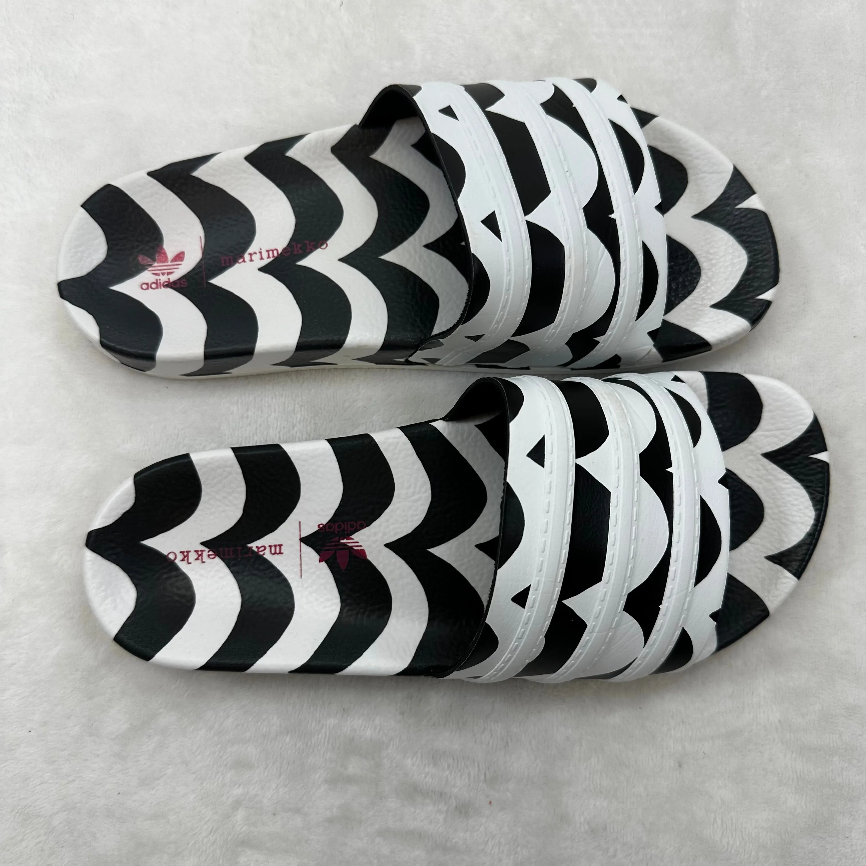 Adilette Marimekko Sandals & Slide By Adidas In Black White, Size: 7