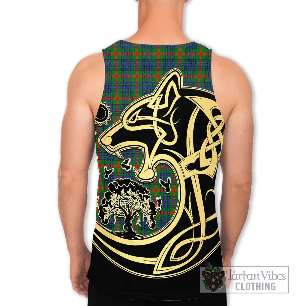 Aiton Tartan Men's Tank Top with Family Crest Celtic Wolf Style