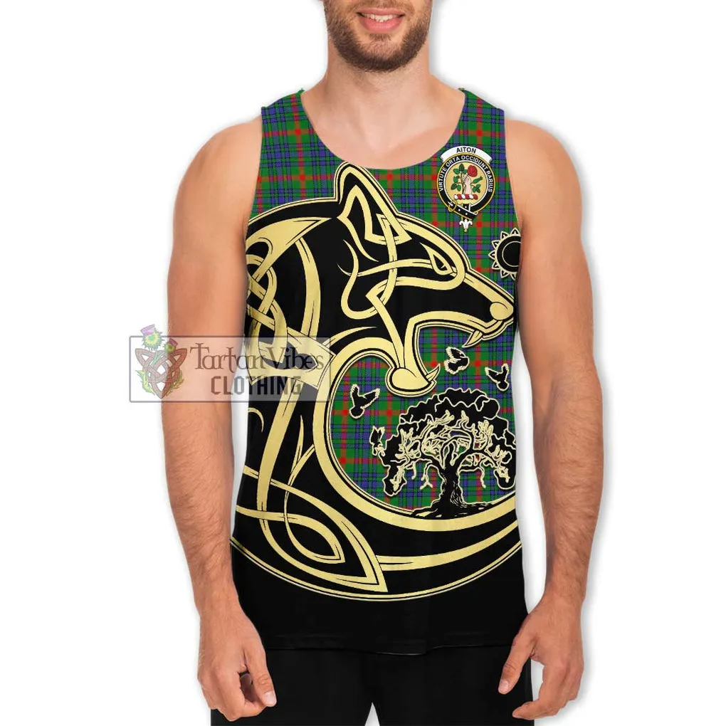 Aiton Tartan Men's Tank Top with Family Crest Celtic Wolf Style