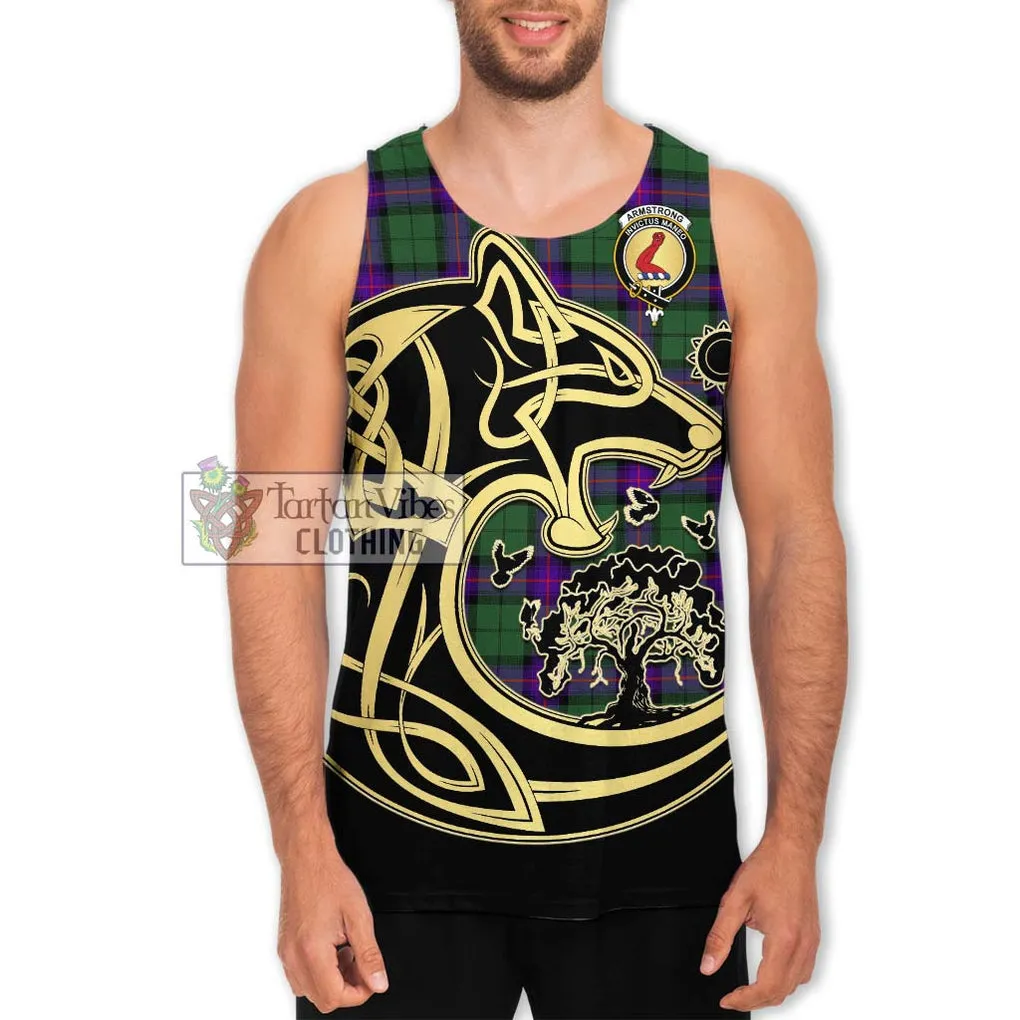 Armstrong Modern Tartan Men's Tank Top with Family Crest Celtic Wolf Style