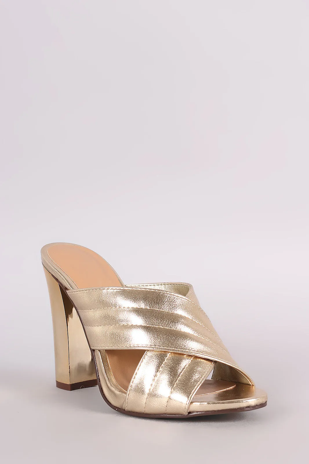 Bamboo Quilted Metallic Crisscross Chunky Mule Heel