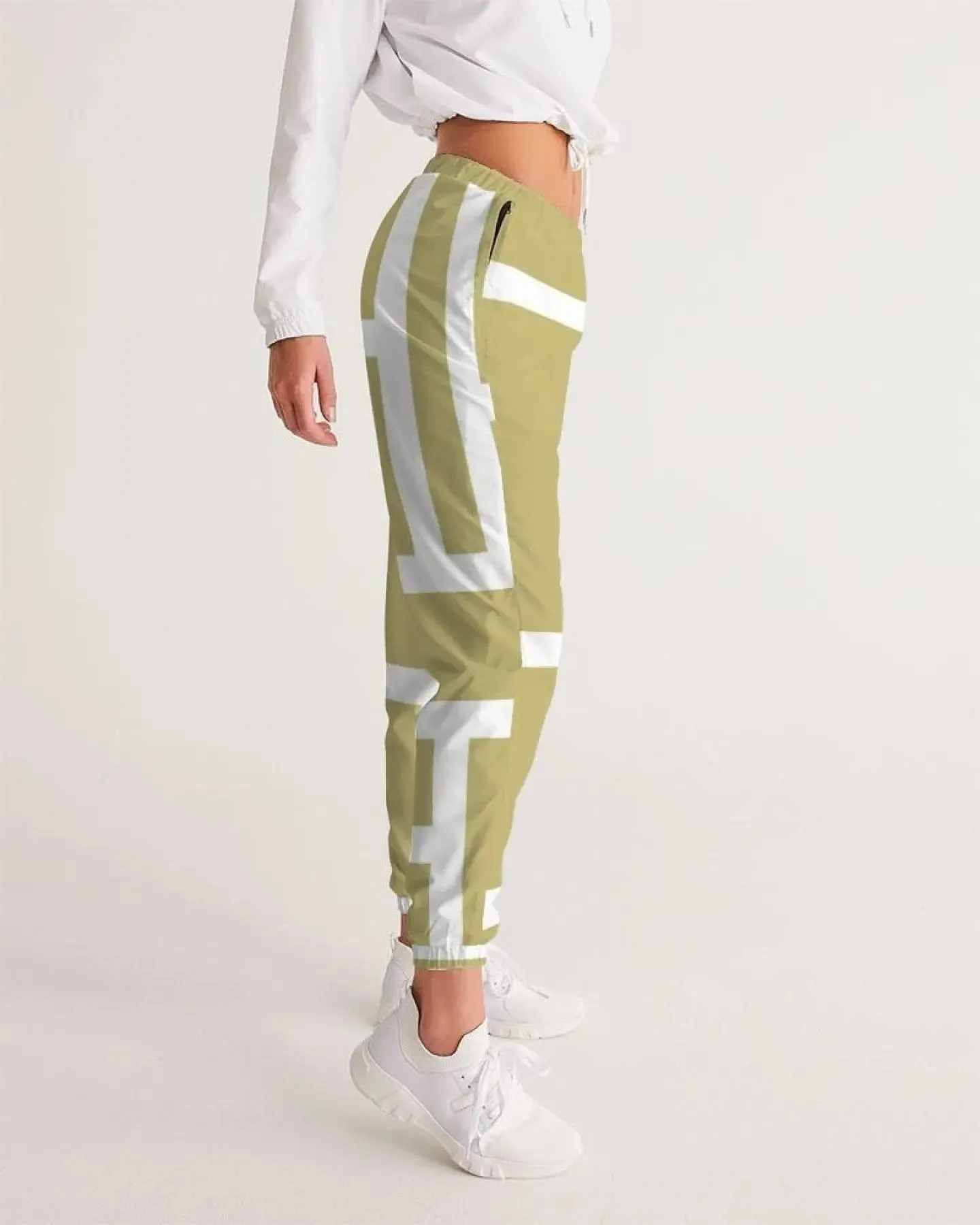 Beige and White Grid Women's Sports Track Pants for Active Lifestyle