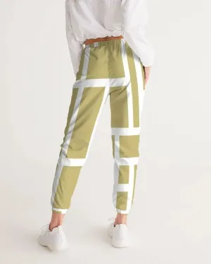 Beige and White Grid Women's Sports Track Pants for Active Lifestyle