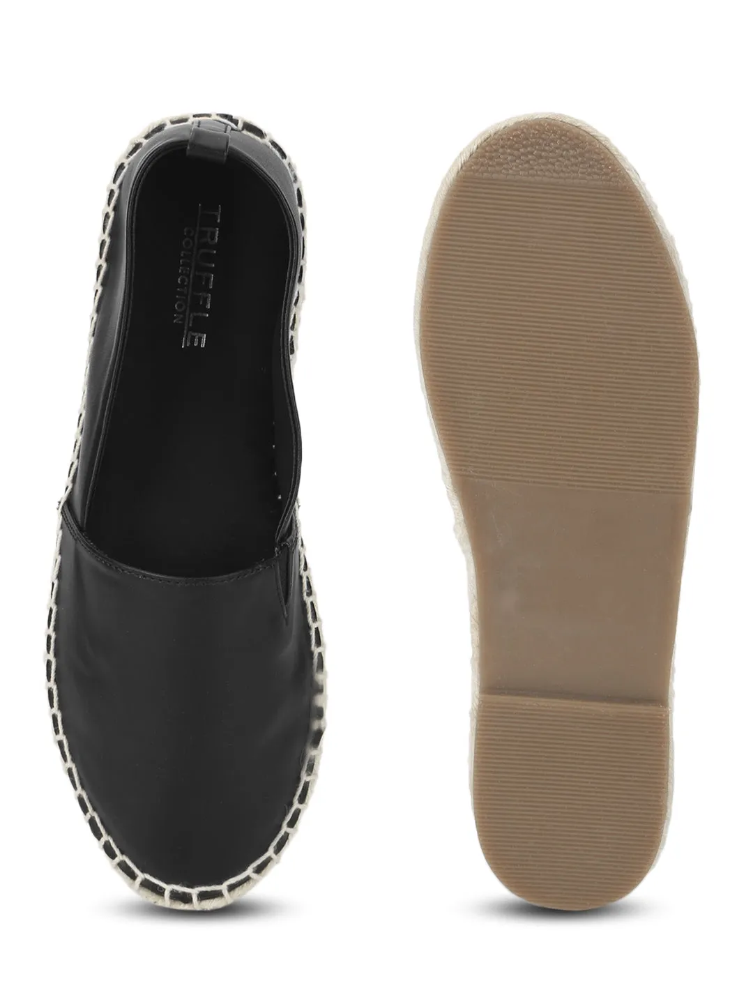 Black PU Slip On Espadrilles