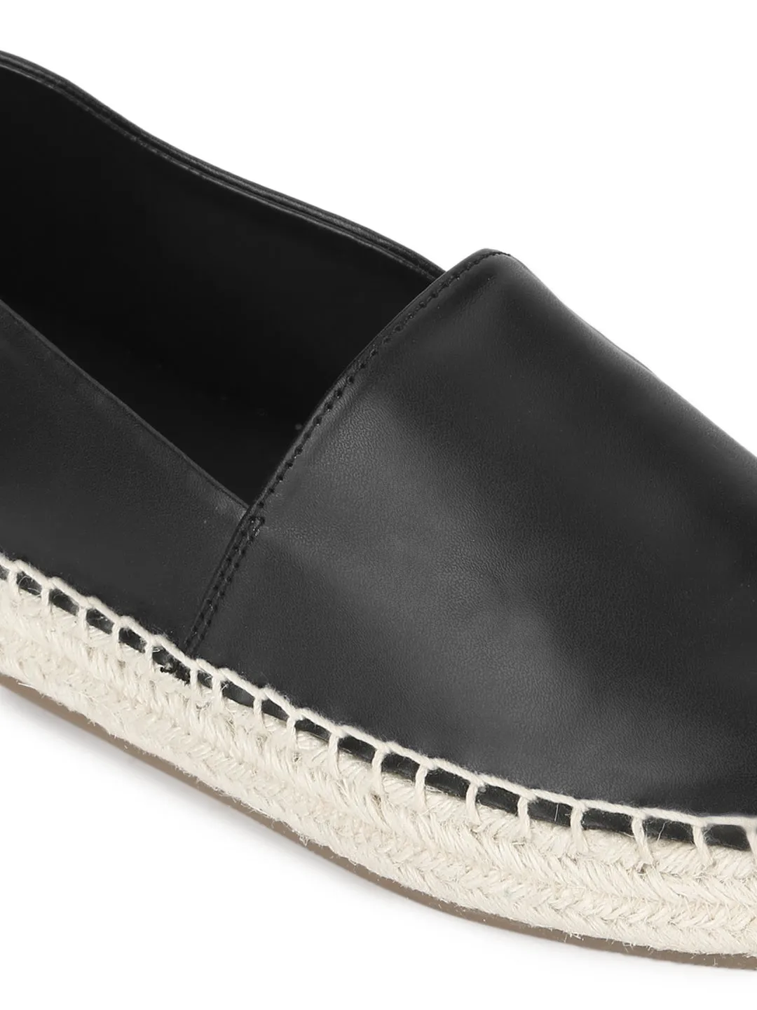 Black PU Slip On Espadrilles