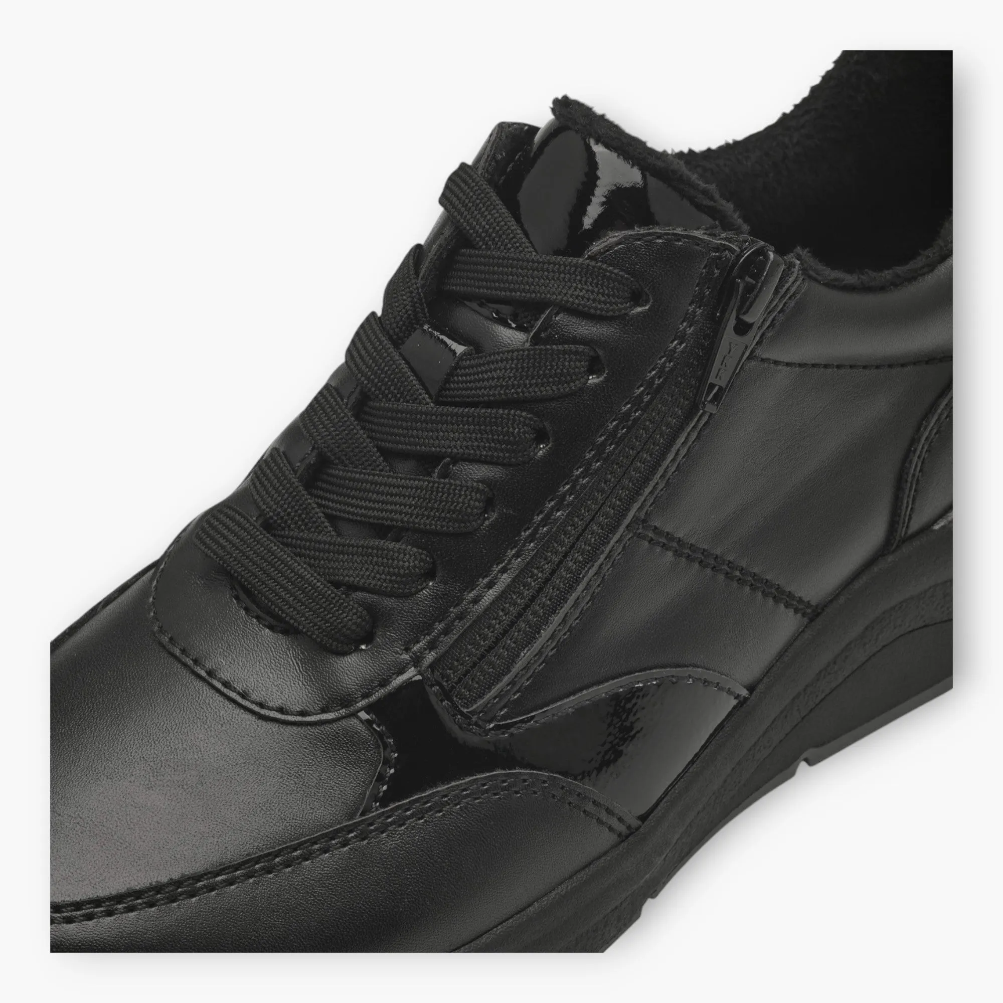 Black Women's Lace-Up Trainers with Zip – Comfortable Vegan Shoes