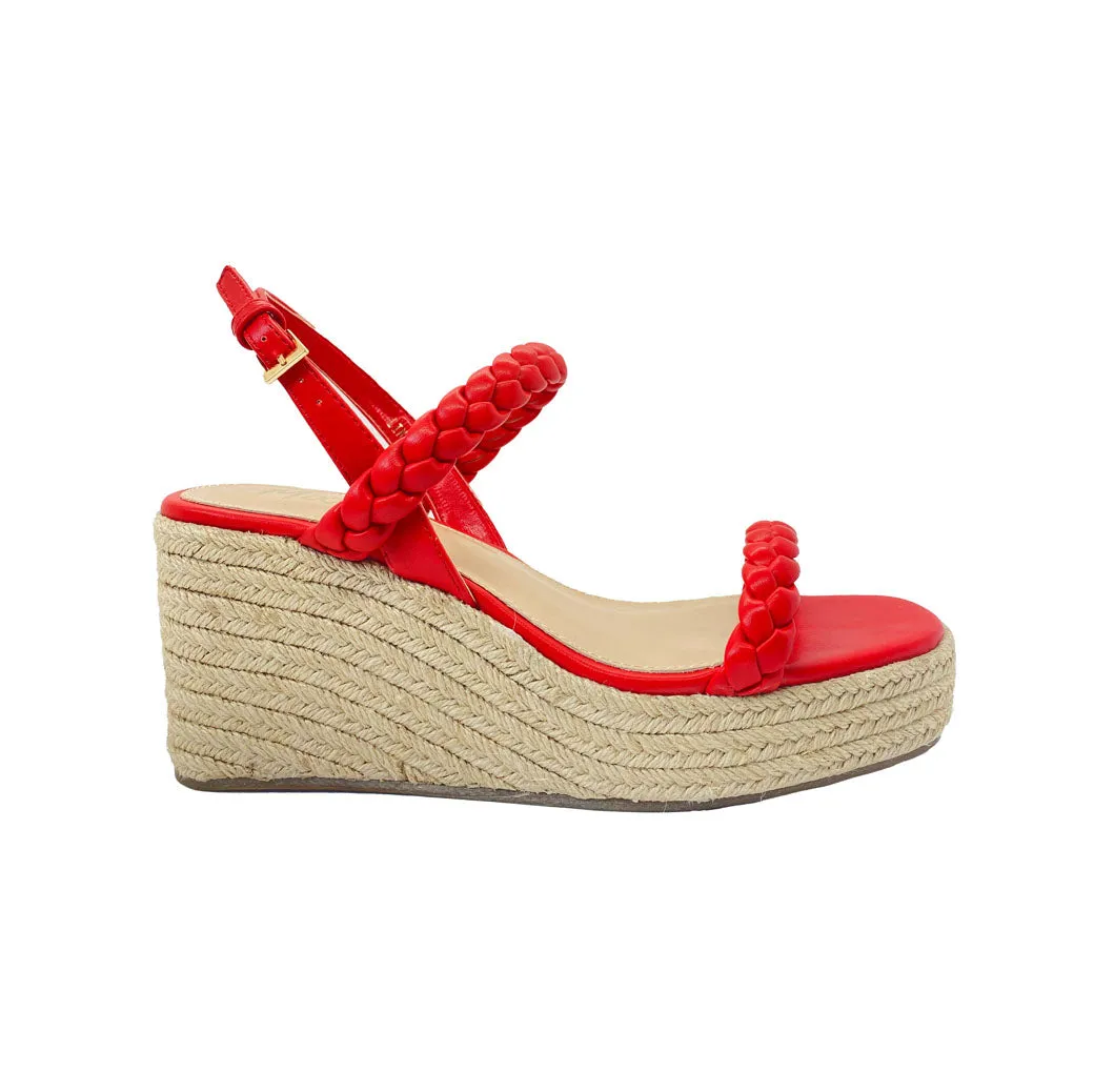 Braided Platform Espadrilles - Red