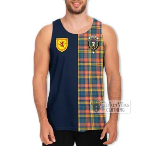 Buchanan Ancient Tartan Men's Tank Top Alba with Scottish Lion Royal Arm Half Style