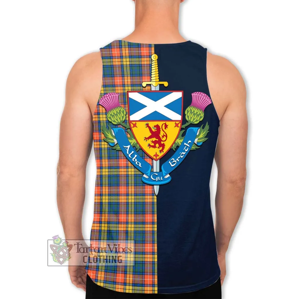 Buchanan Ancient Tartan Men's Tank Top Alba with Scottish Lion Royal Arm Half Style