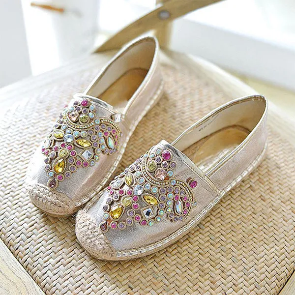 Colorful Rhinestone Fisherman Espadrilles Flats