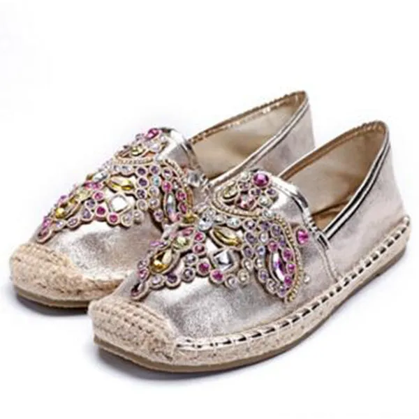 Colorful Rhinestone Fisherman Espadrilles Flats