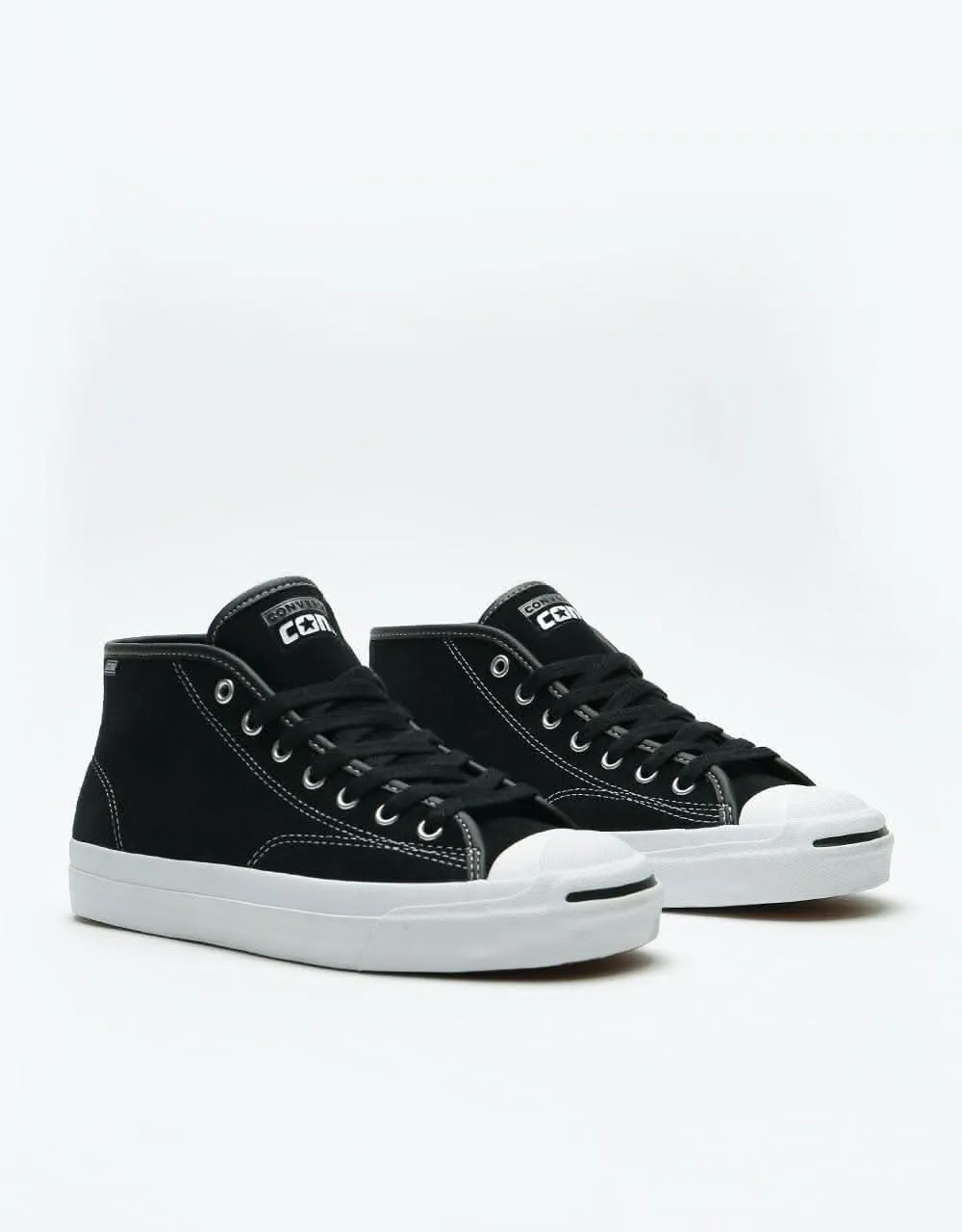 Converse Jack Purcell Pro Mid Suede Skate Shoes - Black/White/Black