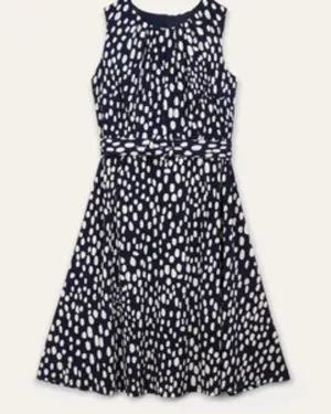 Cora Polka Dot Pleated Neck Midi Dress | NAVY/SW