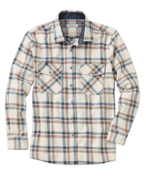 Cotton-Twill Open Plaid Long Sleeve Sport Shirt