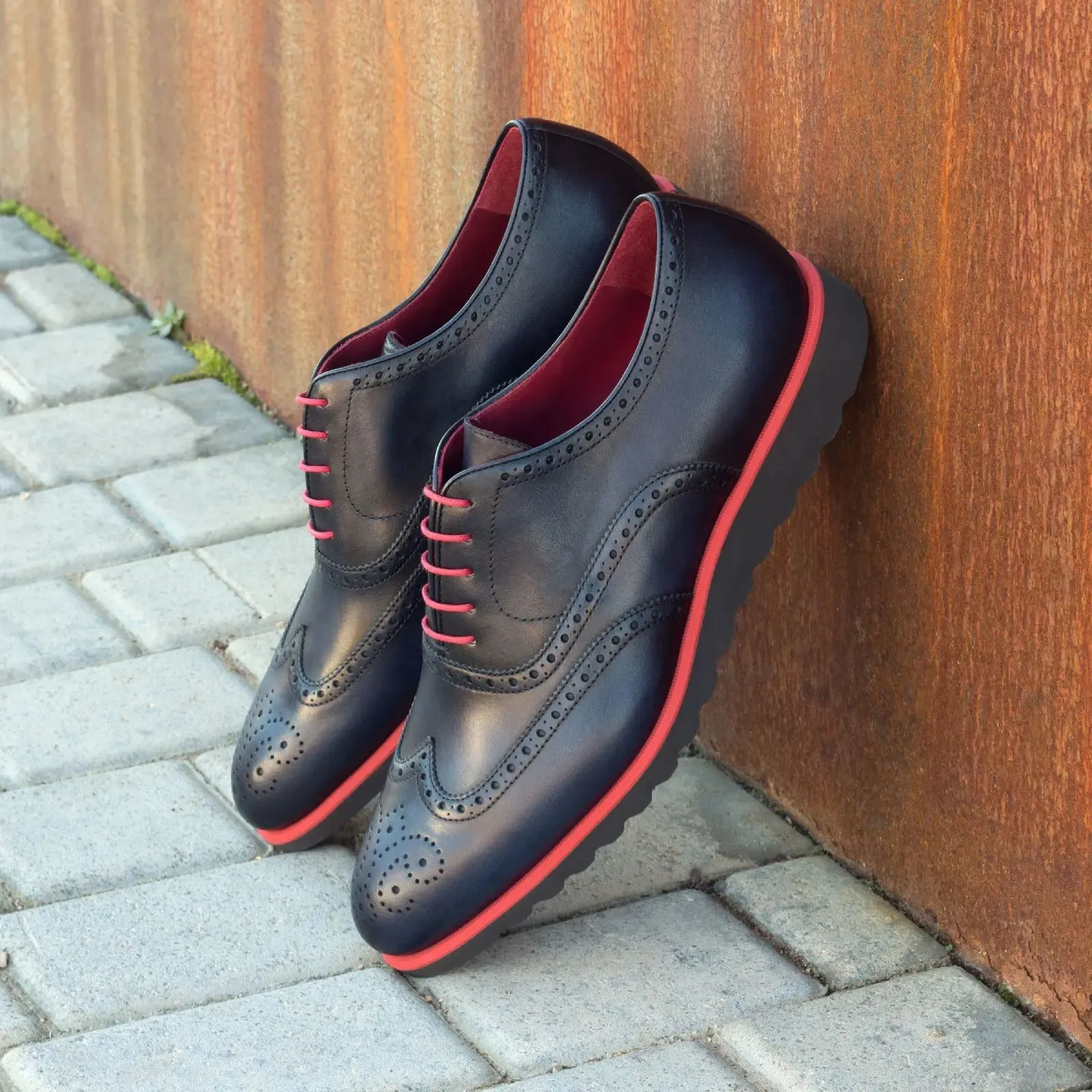 DapperFam Aeron in Navy Men's Italian Leather Full Brogue