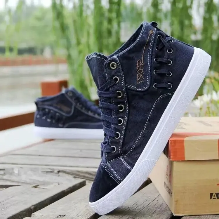 Denim Canvas Men's Sneakers Casual High Top Shoes