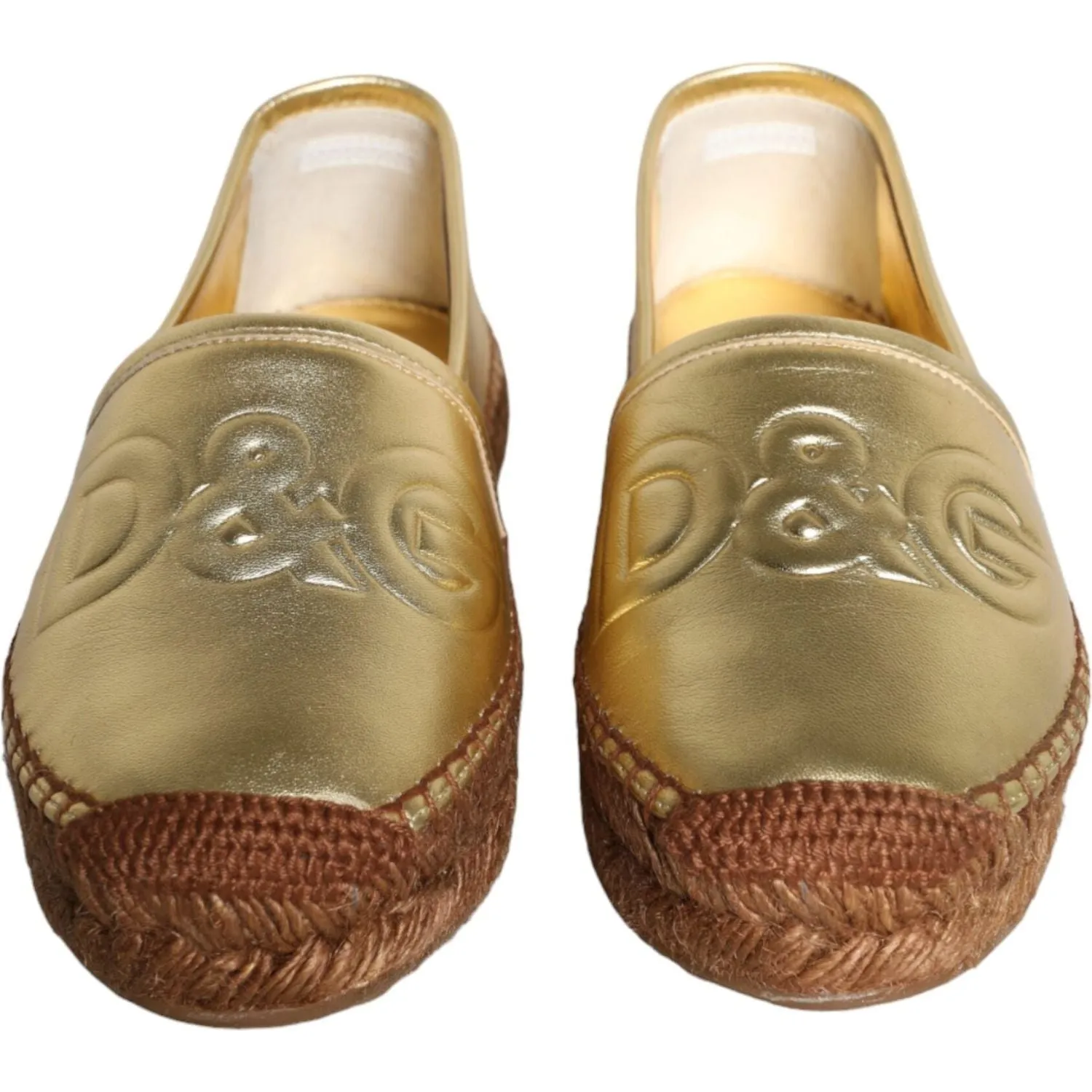 Dolce & Gabbana Gold Leather Loafers Flats Espadrille Shoes