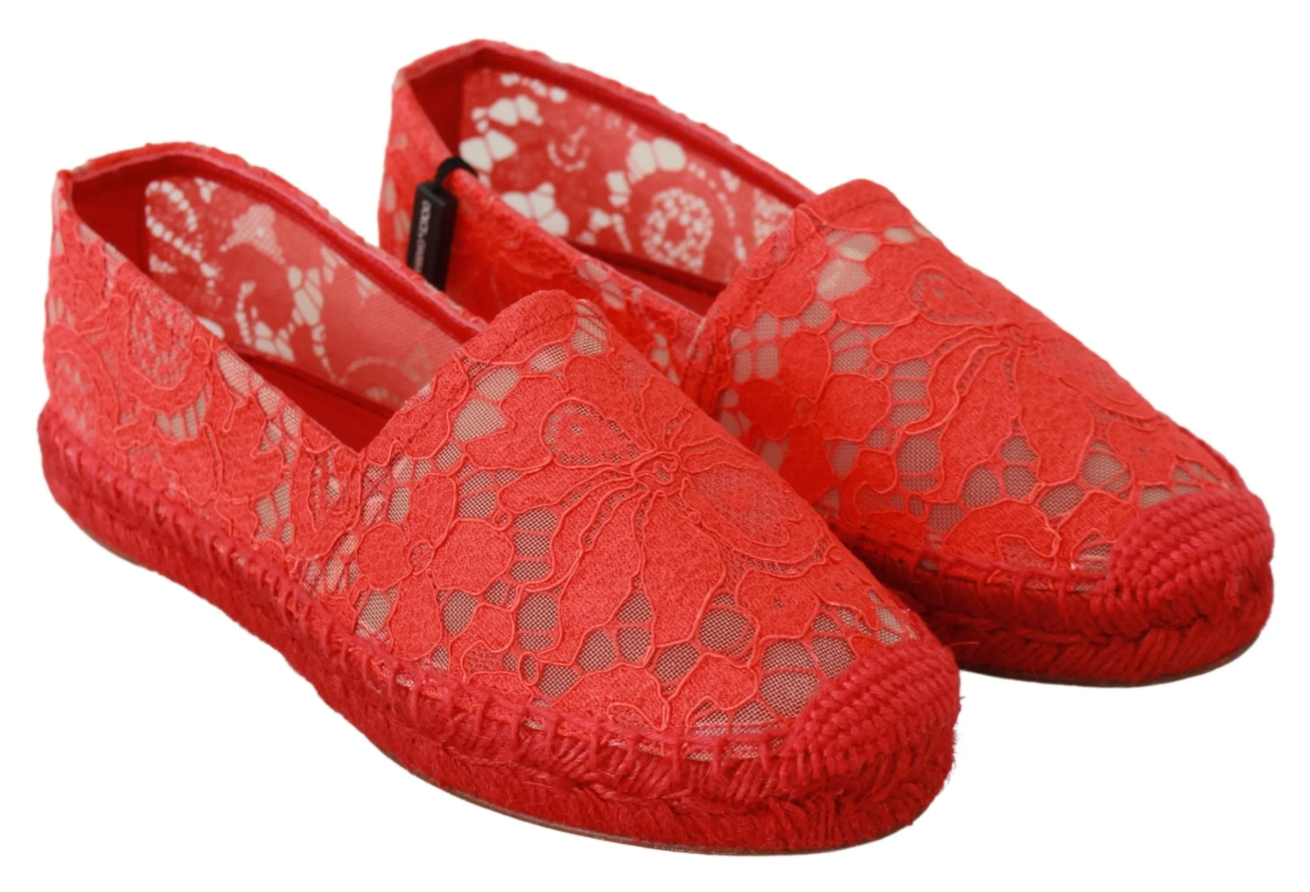 Dolce & Gabbana Red Floral Lace Espadrilles