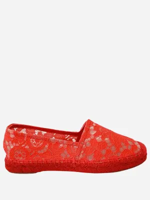 Dolce & Gabbana Red Floral Lace Espadrilles