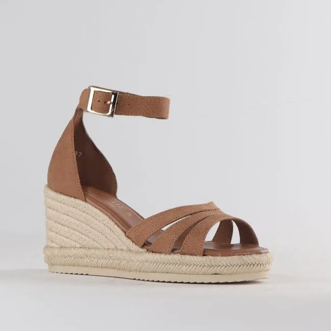 Espadrille Ankle Strap Wedge Sandal in Tabacco - 12682