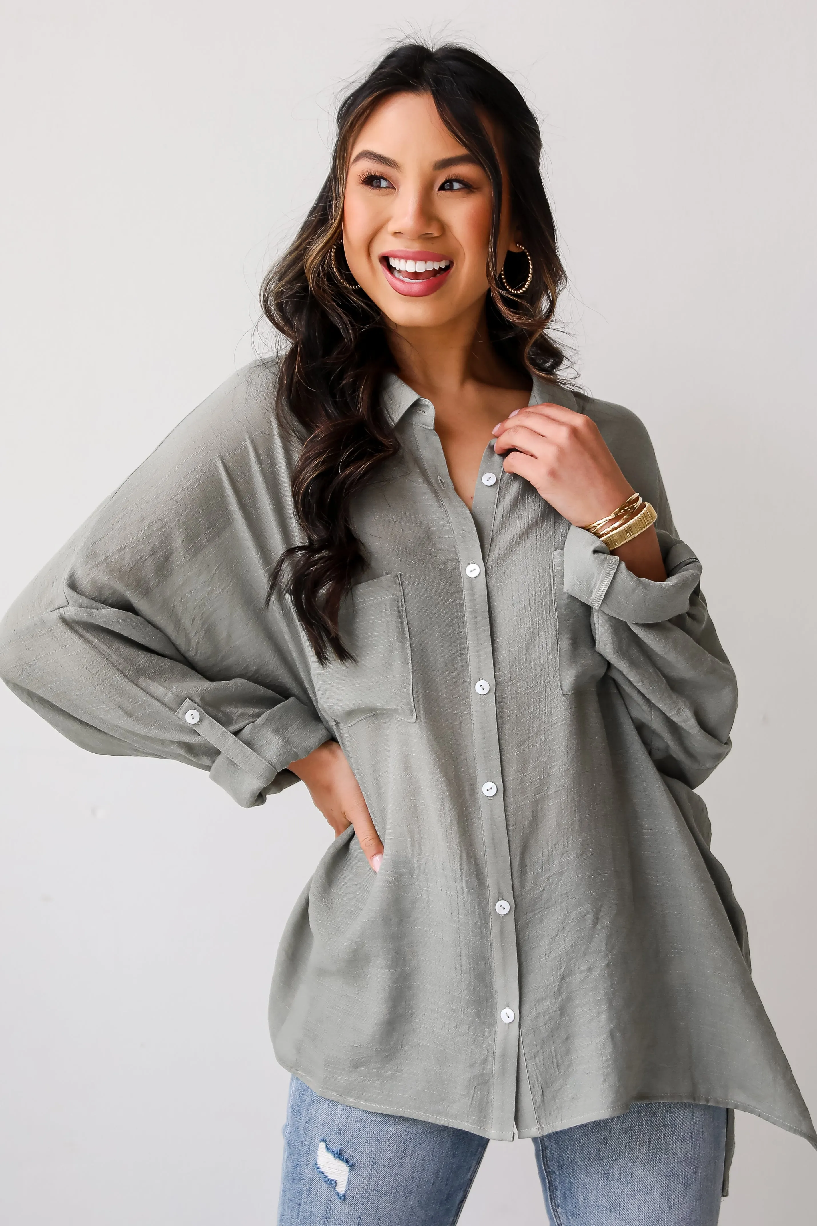 FINAL SALE - Kelsey Oversized Button-Up Blouse - DU DEAL