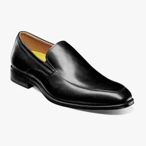 Florshiem Mens Amelio Black Moc Toe Slip On Leather Dress Shoes