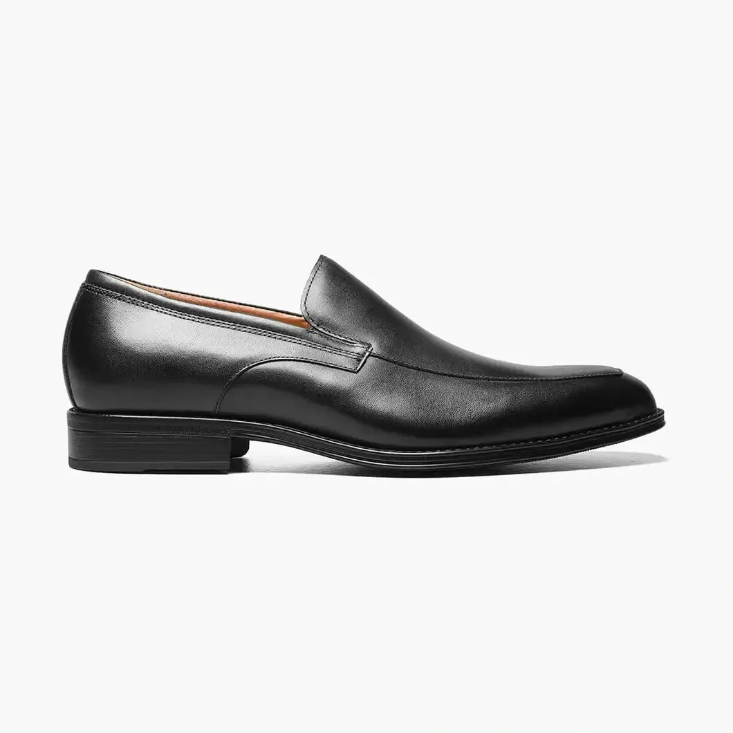 Florshiem Mens Amelio Black Moc Toe Slip On Leather Dress Shoes