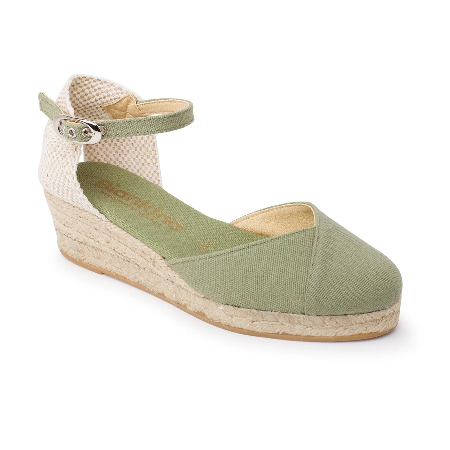 Girona Eco Canvas Vegan Espadrille Wedges - Olive Green