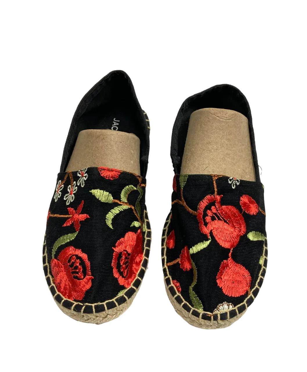 Jacobies Classic espadrilles Slip On Black Color Embroidered with Red and Green