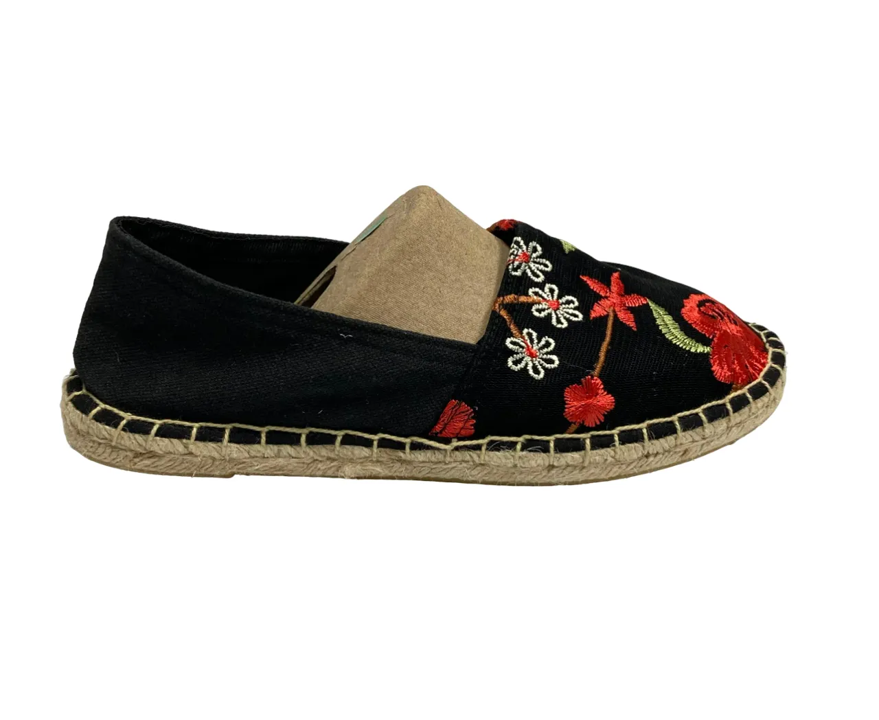 Jacobies Classic espadrilles Slip On Black Color Embroidered with Red and Green