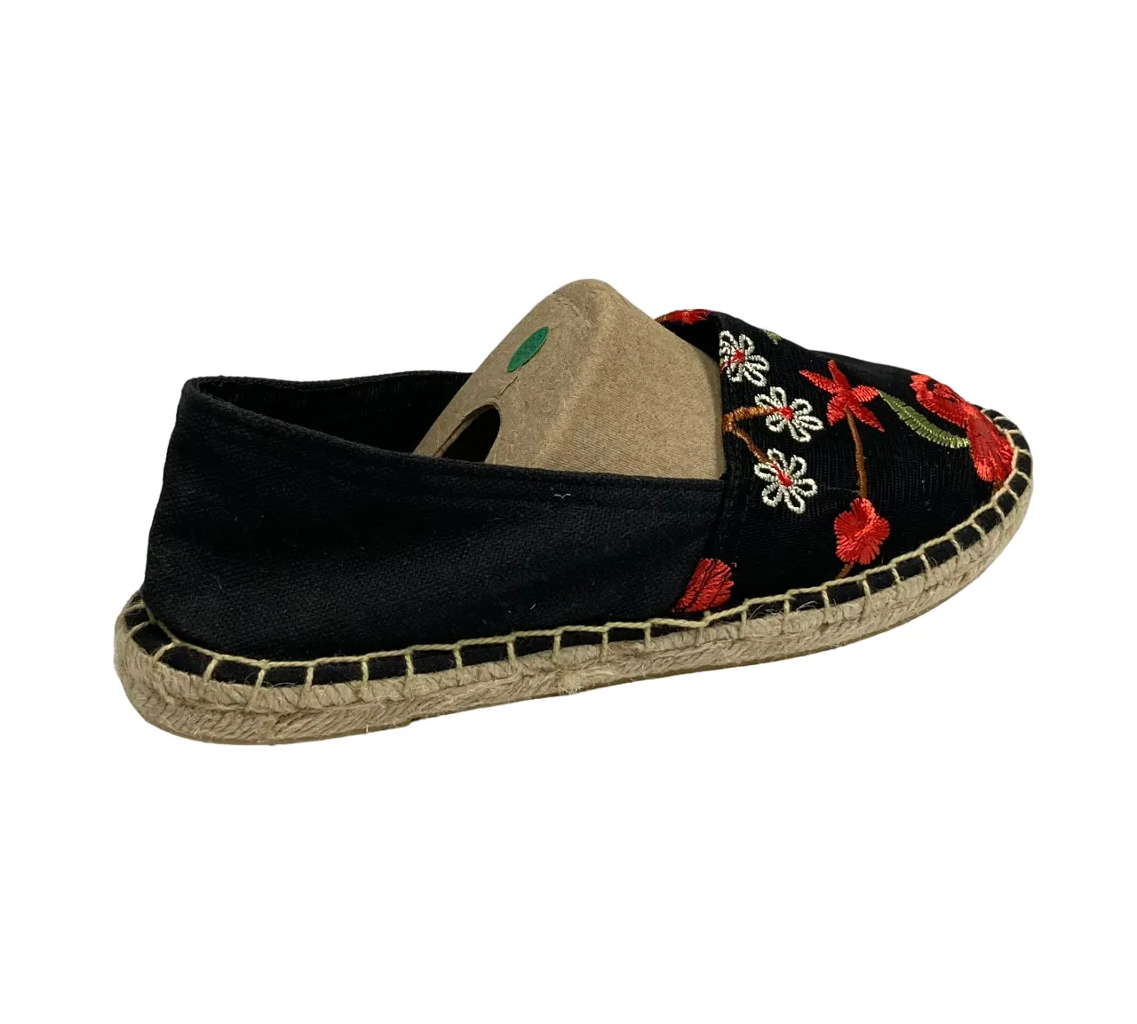 Jacobies Classic espadrilles Slip On Black Color Embroidered with Red and Green