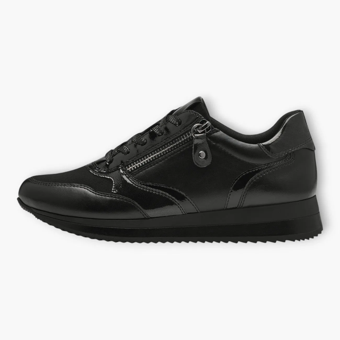 Jana All-Black Trainer-Style Shoes with Wedge Sole and Side Zip