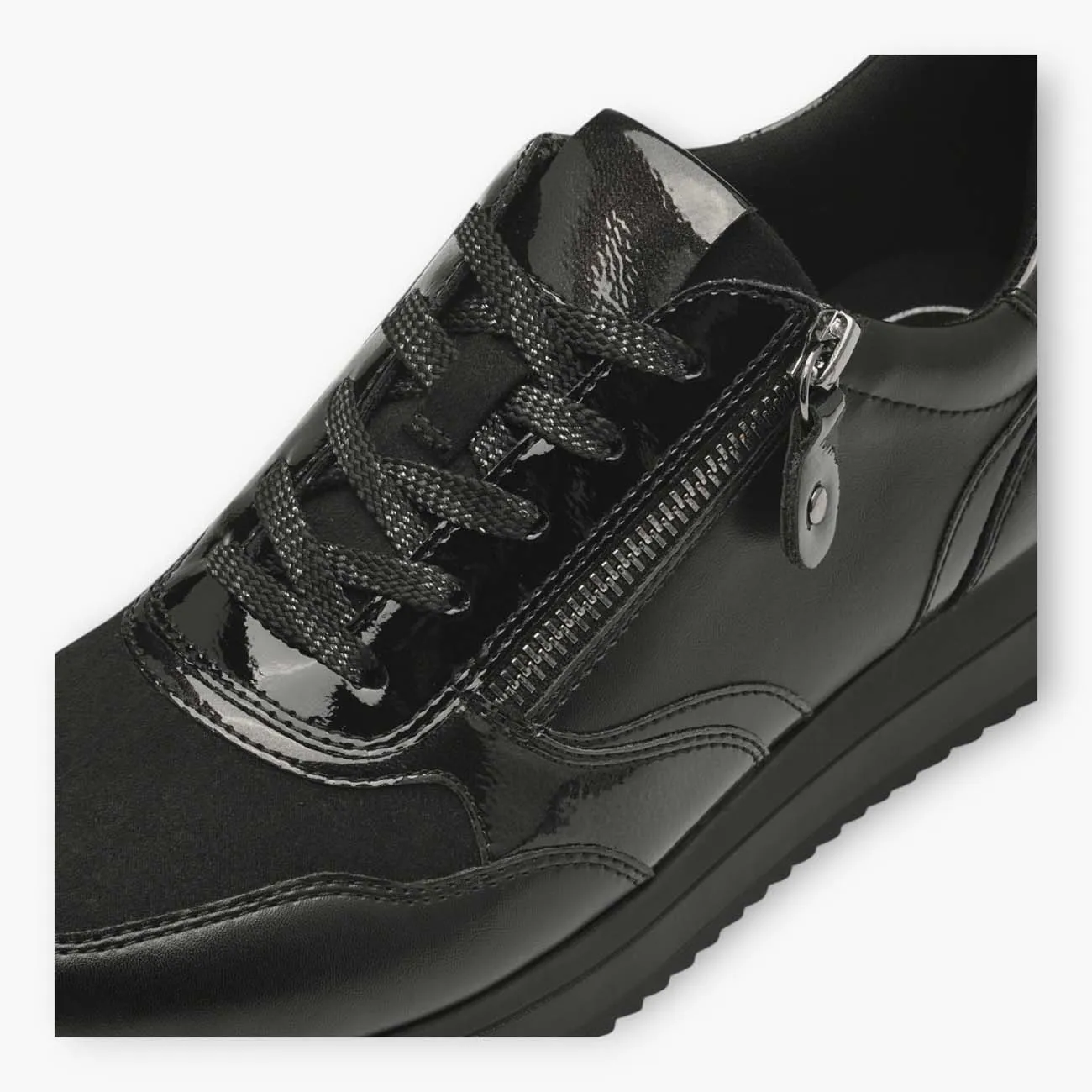 Jana All-Black Trainer-Style Shoes with Wedge Sole and Side Zip