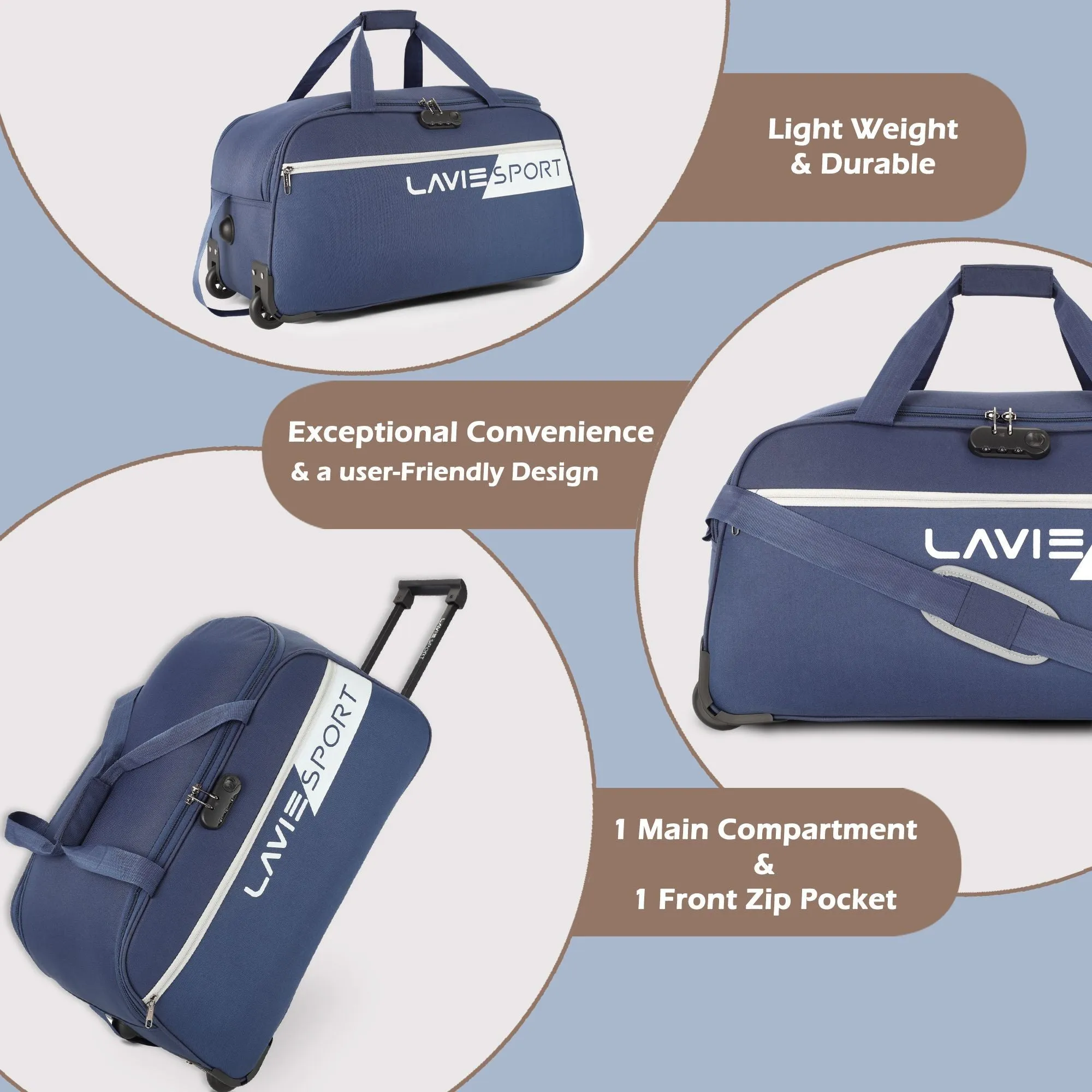 Lavie Sport 53 cms Camelot Wheel Duffle Bag With Combi Lock | Navy