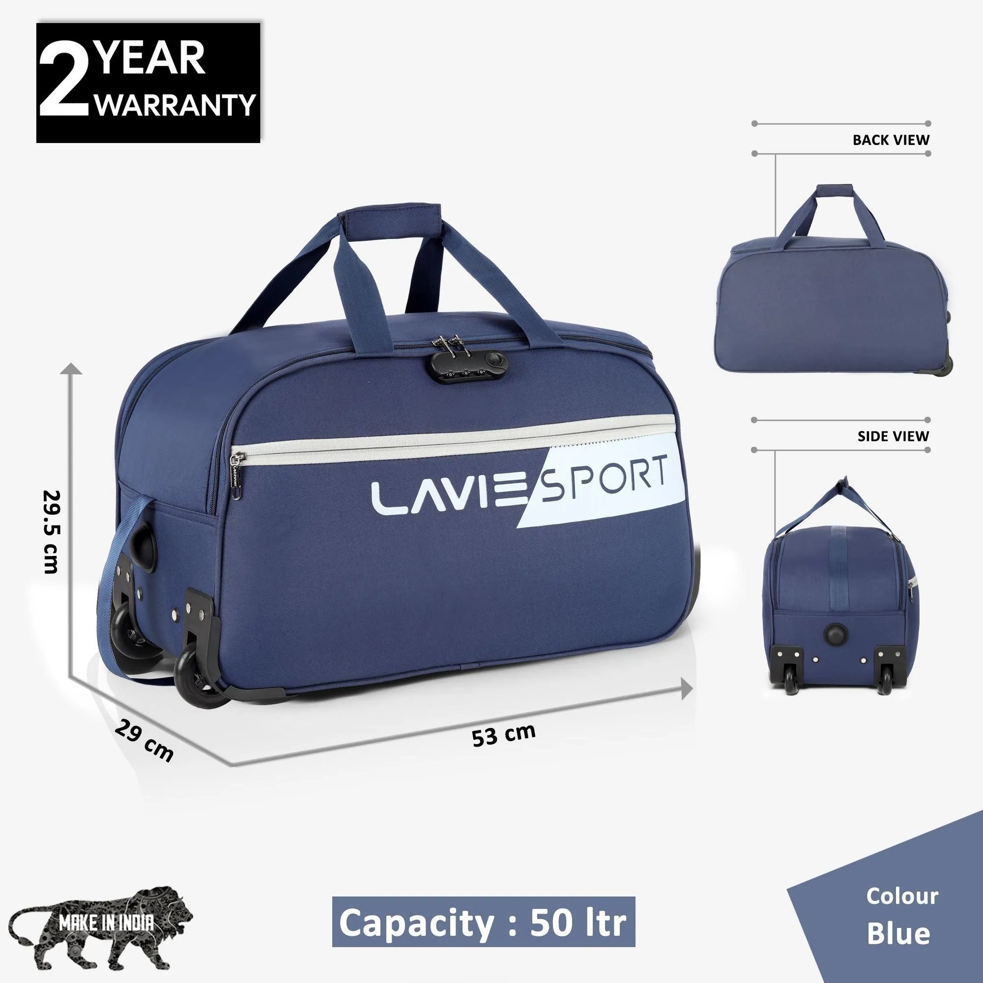 Lavie Sport 53 cms Camelot Wheel Duffle Bag With Combi Lock | Navy