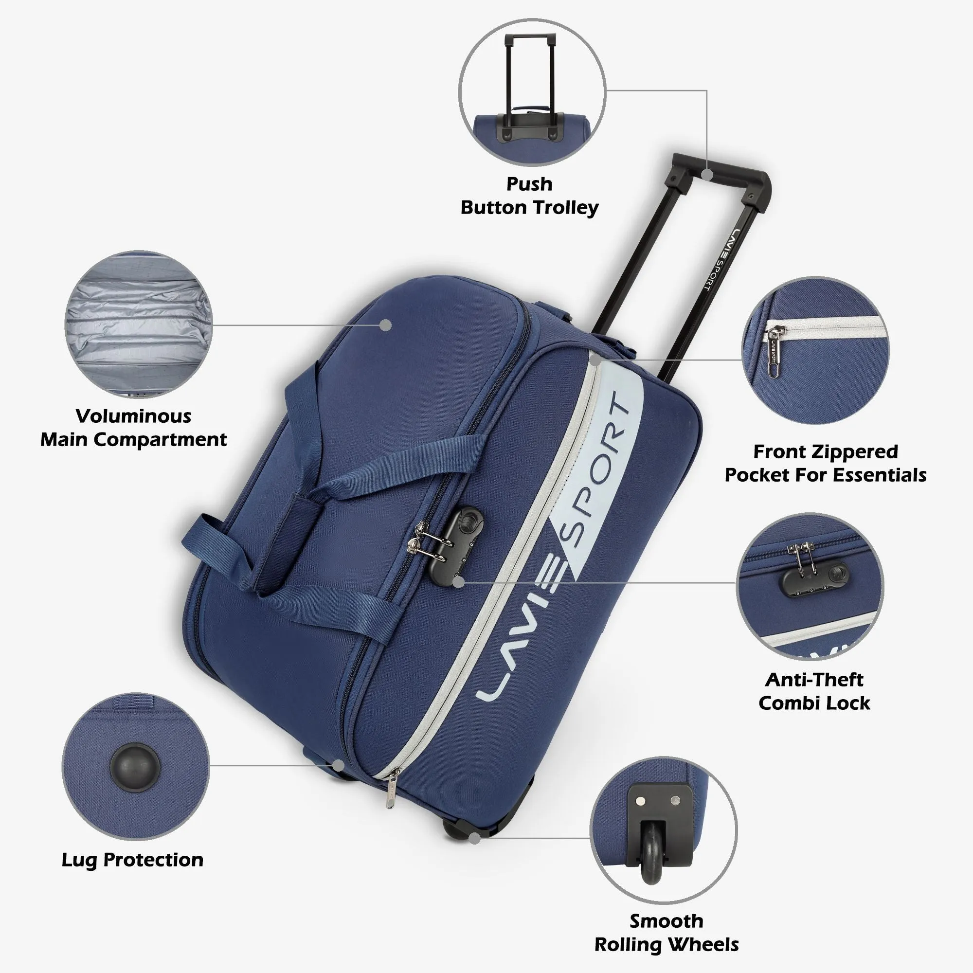 Lavie Sport 53 cms Camelot Wheel Duffle Bag With Combi Lock | Navy