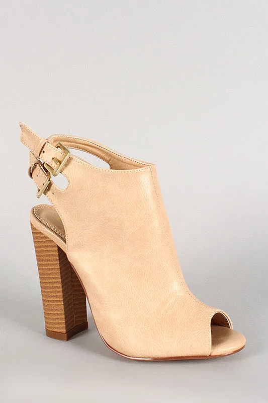 Liliana Double Buckle Peep Toe Mule Booties