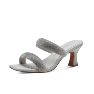 Marco Tozzi Silver Diamante Mule Heeled Sandal