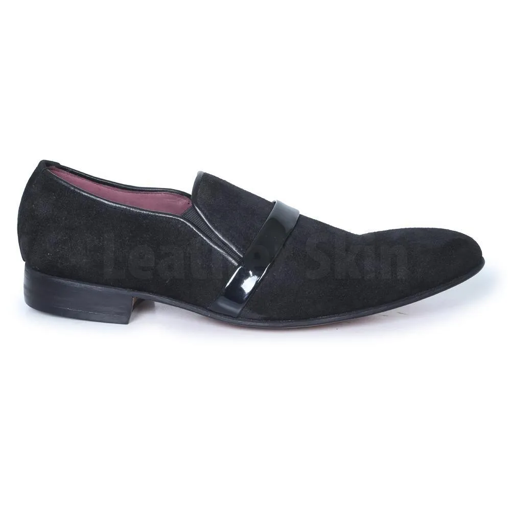 Men Black Penny Loafer Pointed toe Suede Leather Shoes