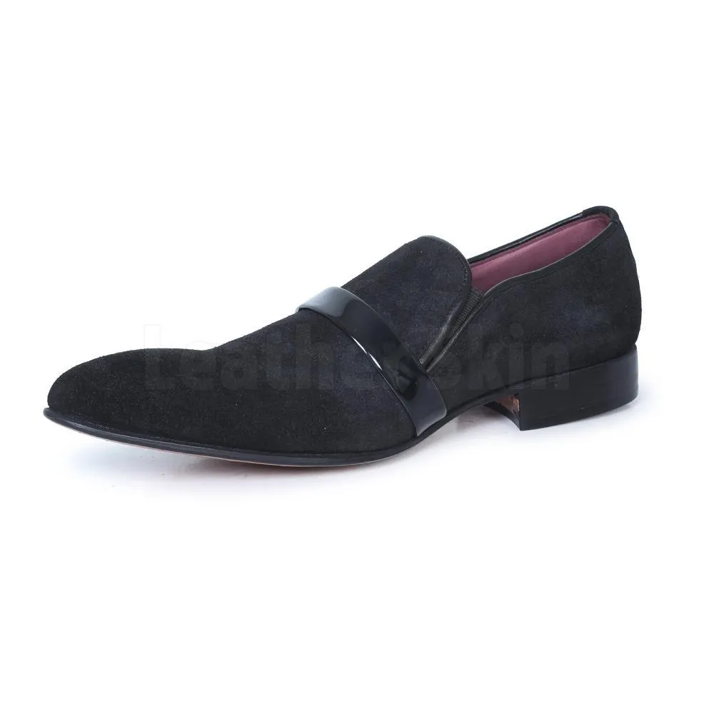 Men Black Penny Loafer Pointed toe Suede Leather Shoes