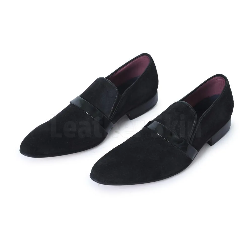 Men Black Penny Loafer Pointed toe Suede Leather Shoes