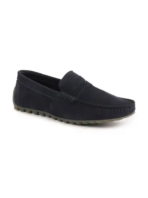 Men Blue Suede Leather Side Stitched Slip On Driving Loafers and Mocassin