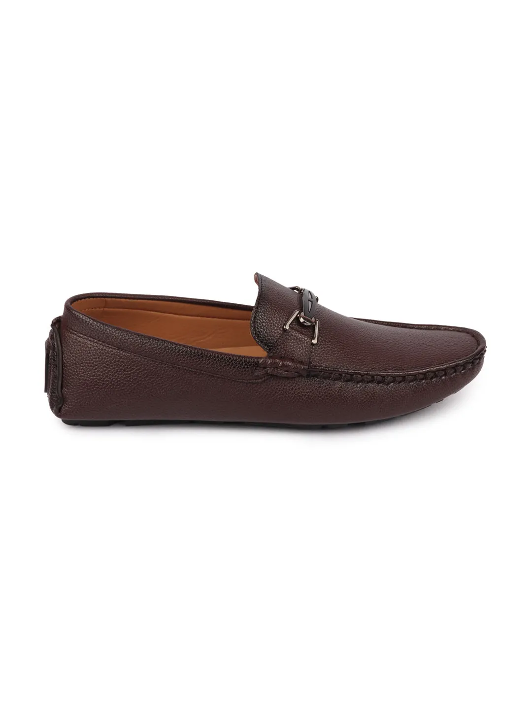 Men Brown Casual Slip On Textured Stitched Design Driving Loafer and Moccasin Shoes