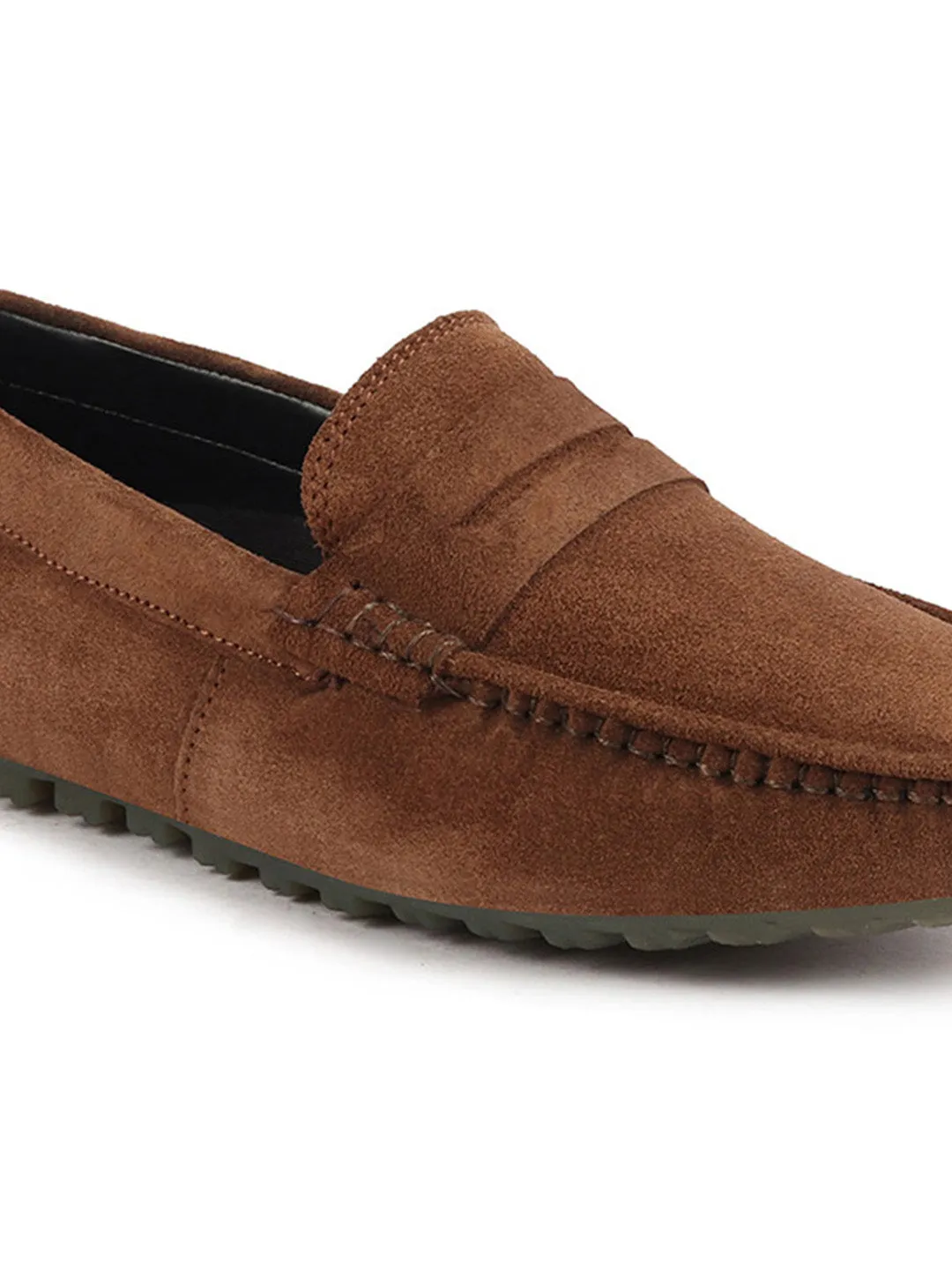 Men Camel Suede Leather Side Stitched Slip On Driving Loafers and Mocassin