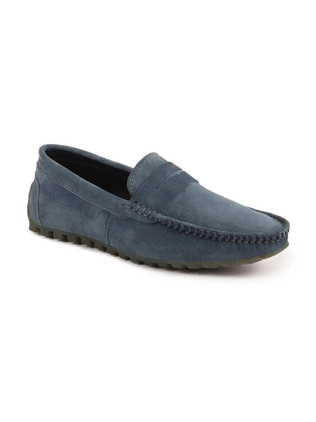 Men Grey Suede Leather Side Stitched Slip On Driving Loafers and Mocassin