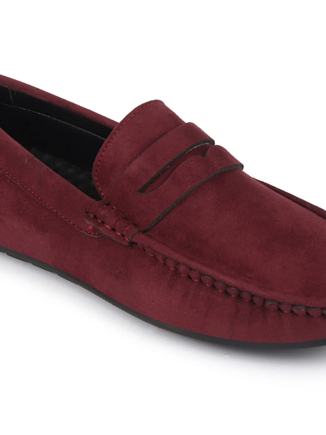 Men Maroon Suede Leather Side Stitched Driving Loafer and Moccasin