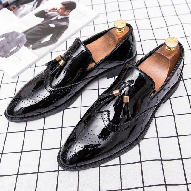 Men's Footwear Fashion Patent Leather Shoes Brand Gold Driving shoes